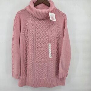 Croft & Barrow Pink Cable Knit Turtleneck Sweater Women's Size Large